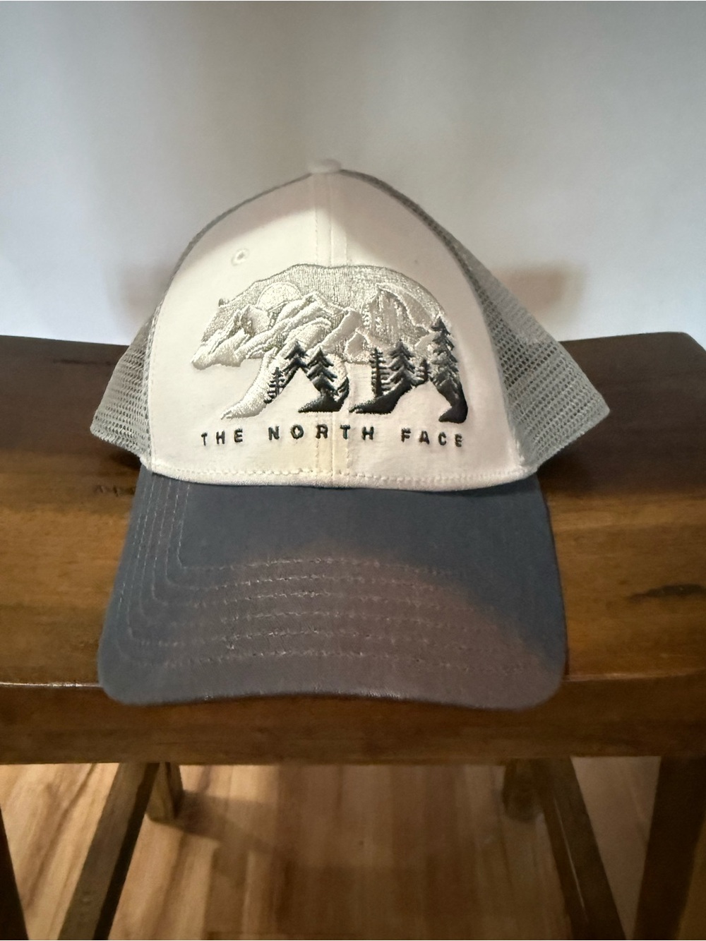 The North Face White and Gray Trucker Hat - Mountain Logo